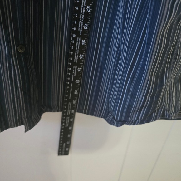 Calvin Klein Mens XL Modern Fit Button Up Shirt Silk Cotton Blend Blue Striped - Picture 6 of 7